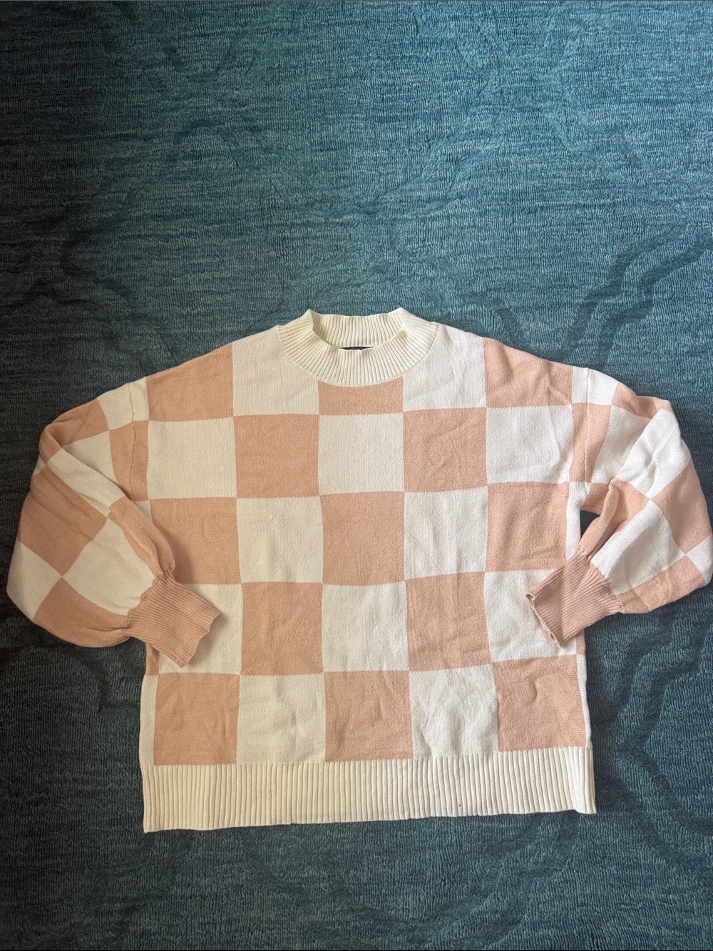 Checkerboard Crewneck Sweater in Pink & Cream